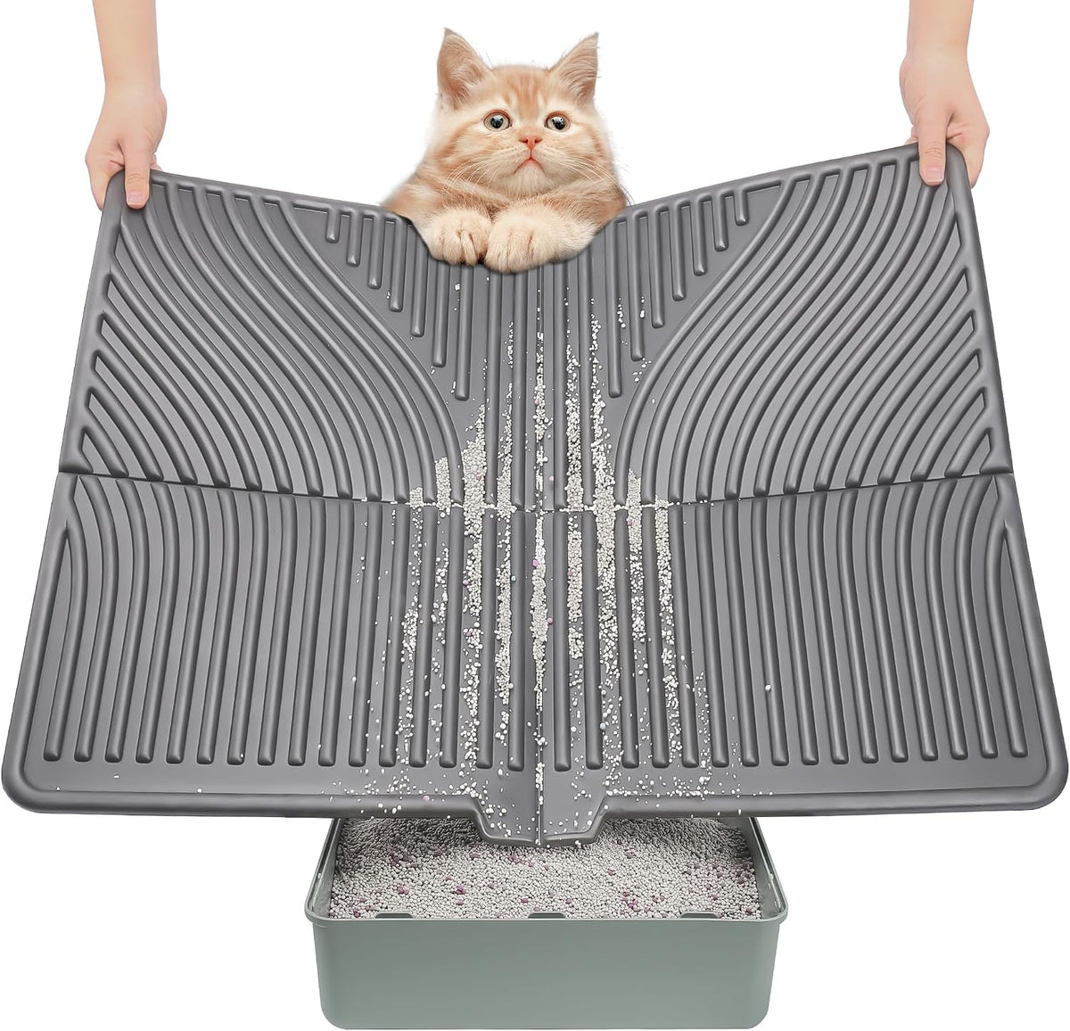 UPSKY Large Cat Litter Mat 31" x 24" Waterproof and Washable - 2.Grey