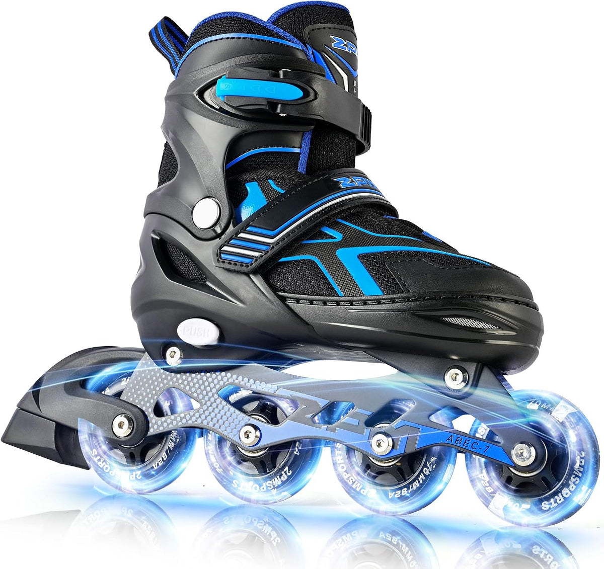2PM SPORTS Adjustable Inline Skates for Kids, Youth and Adults – Fun for Kids & Family - C Blue / Small - Little Kid (9C-12C US)