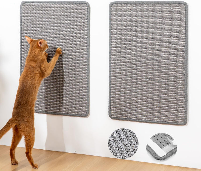 Conlun Cat Wall Scratcher, Dual Mount Sisal Scratching Mat – Essentials for Cats - Grey / 2 Pack-M (23.6'' X 15.7")