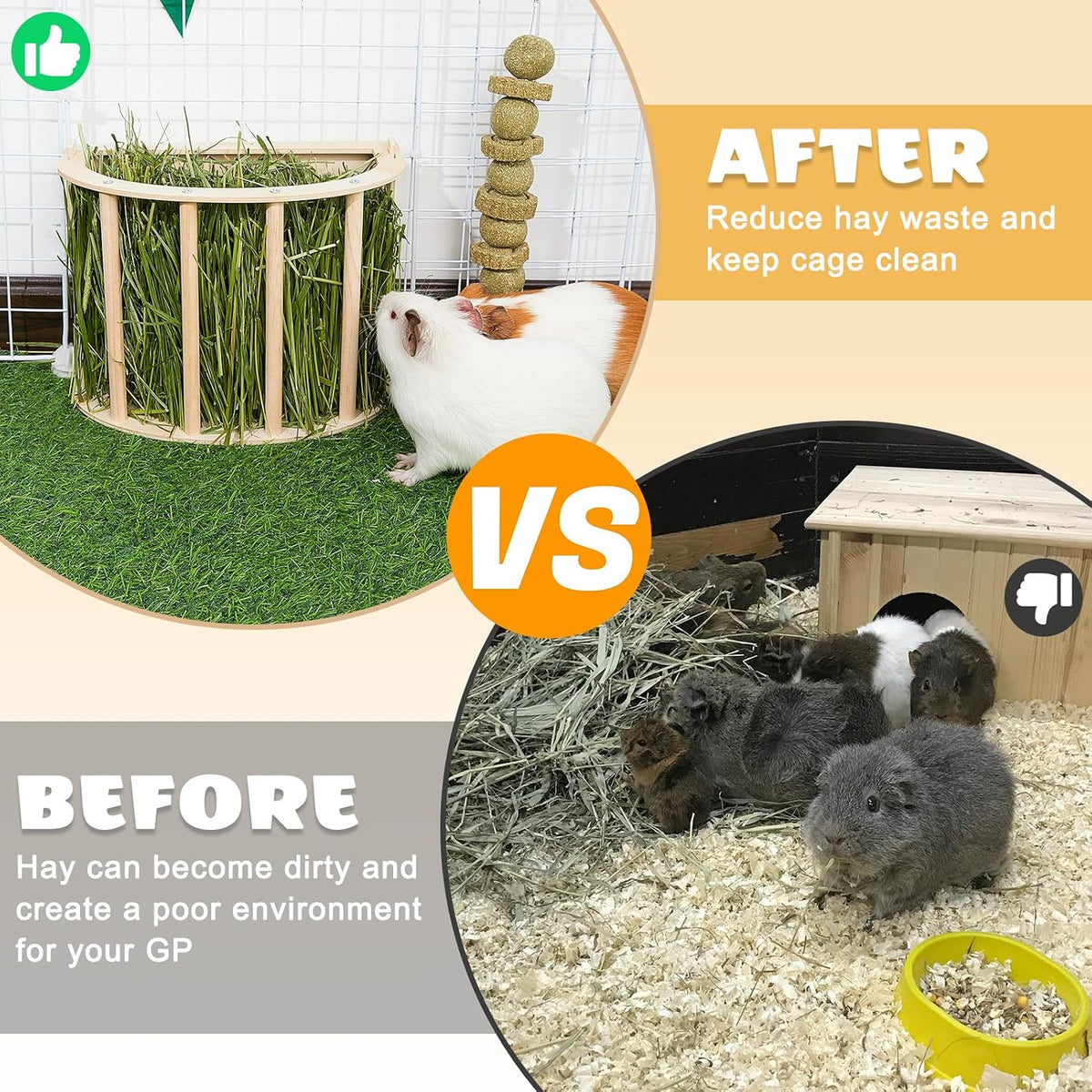 Wooden Guinea Pig Hay Feeder, Large Hanging Rabbit Rack – Essentials for Small Pets - 1 PACK / Wood color - image 4