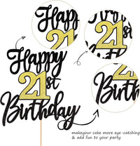 1 PCS Happy 60th Birthday Cake Topper Black Gold Glitter Cheers to 60 - 21st New - image 3