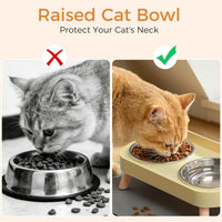 Elevated Cat Bowls Set - Raised Cat Food and Water Bowl Set with Non Slip Stand - Pet Feeding - Yellow - image 2