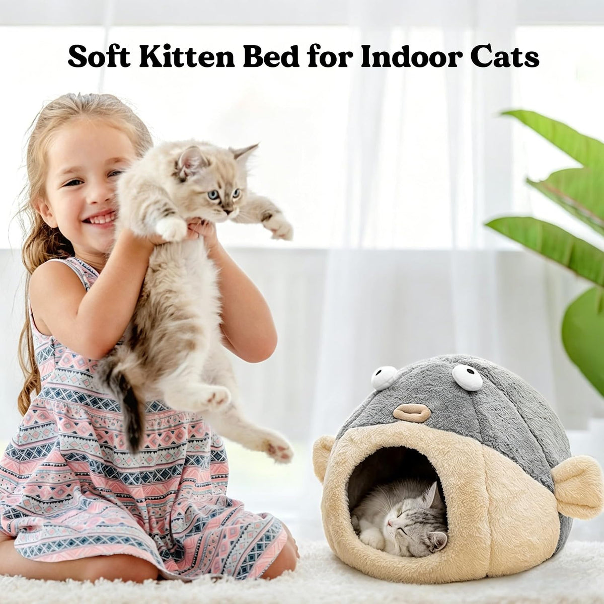 Cat Beds for Indoor Cats-Cat Bed Cave - M 14.6'' / Grey - image 3