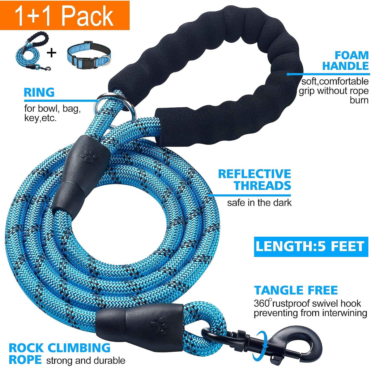 Ladoogo Reflective Dog Collar Padded with Soft Neoprene - Blue / Small - image 2