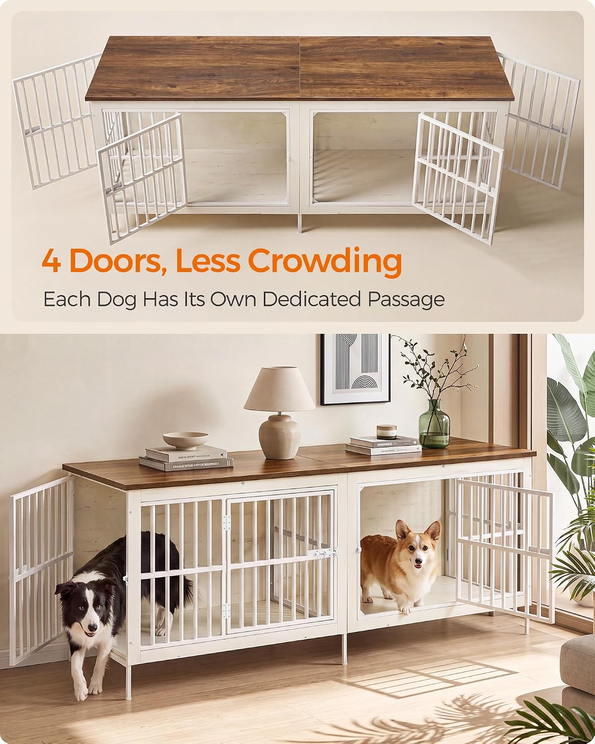 Feandrea 38" Dog Crate Furniture - Honey Brown + Matte White / 70.9"L x 23.6"W x 28.9"H - image 4
