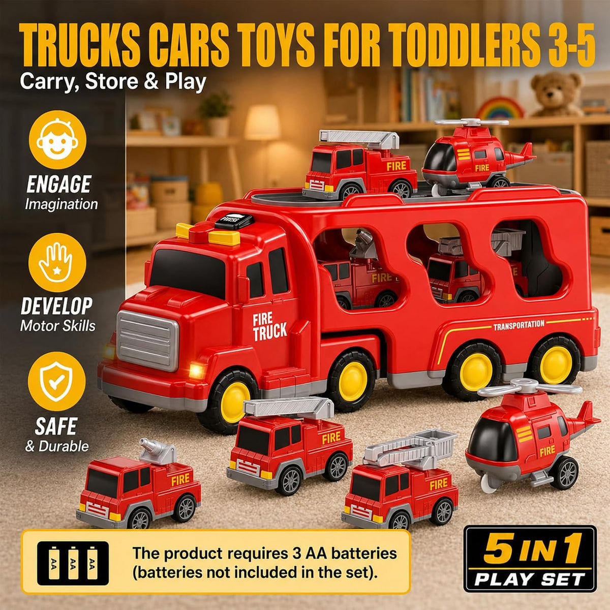 Beby Buty 5 in 1 construction truck toys with transport carrier, crane, mixer, bulldozer, excavator - view 14