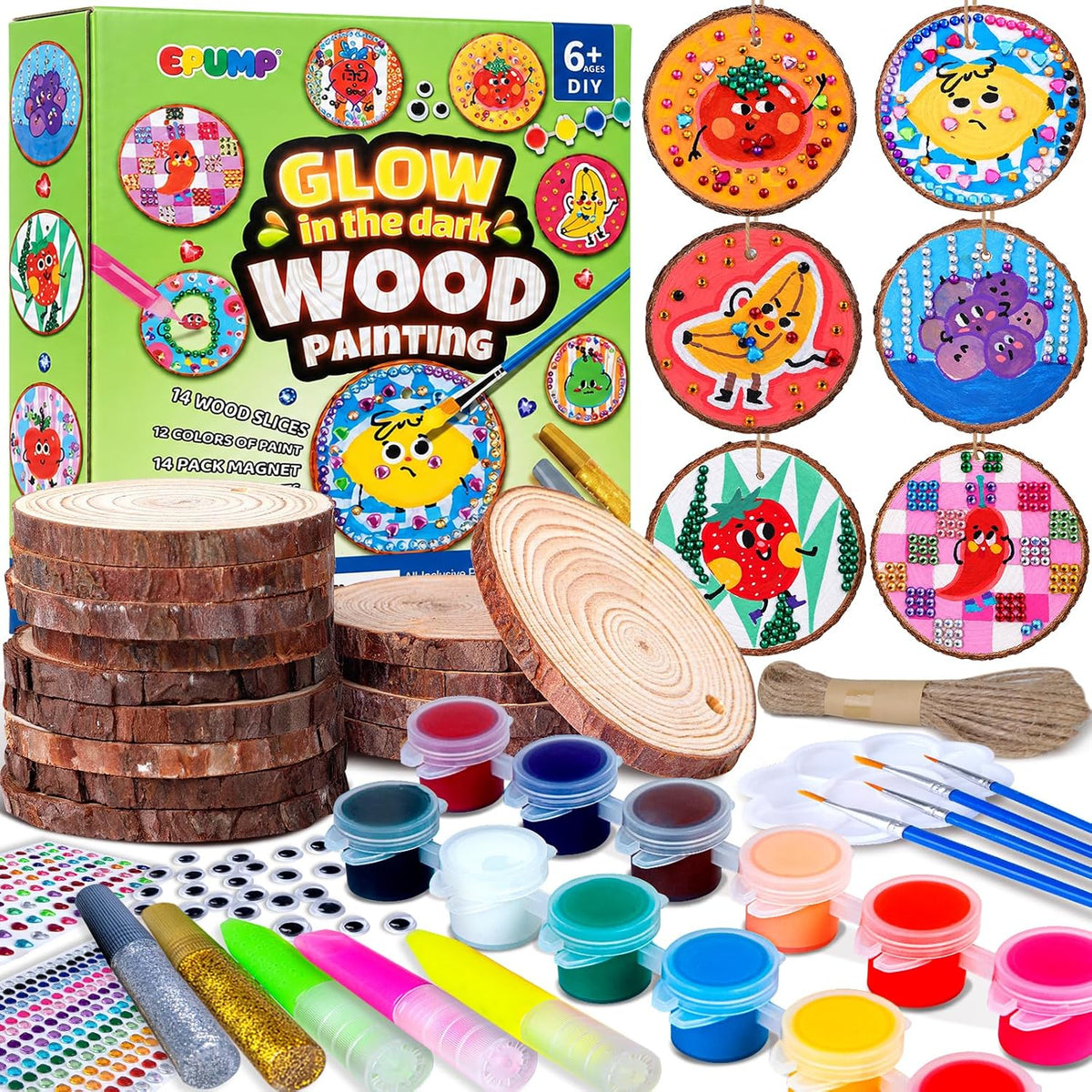 EPUMP Glow in the Dark Wooden Painting Kit for Kids - Wooden Painting Kit - Fruit
