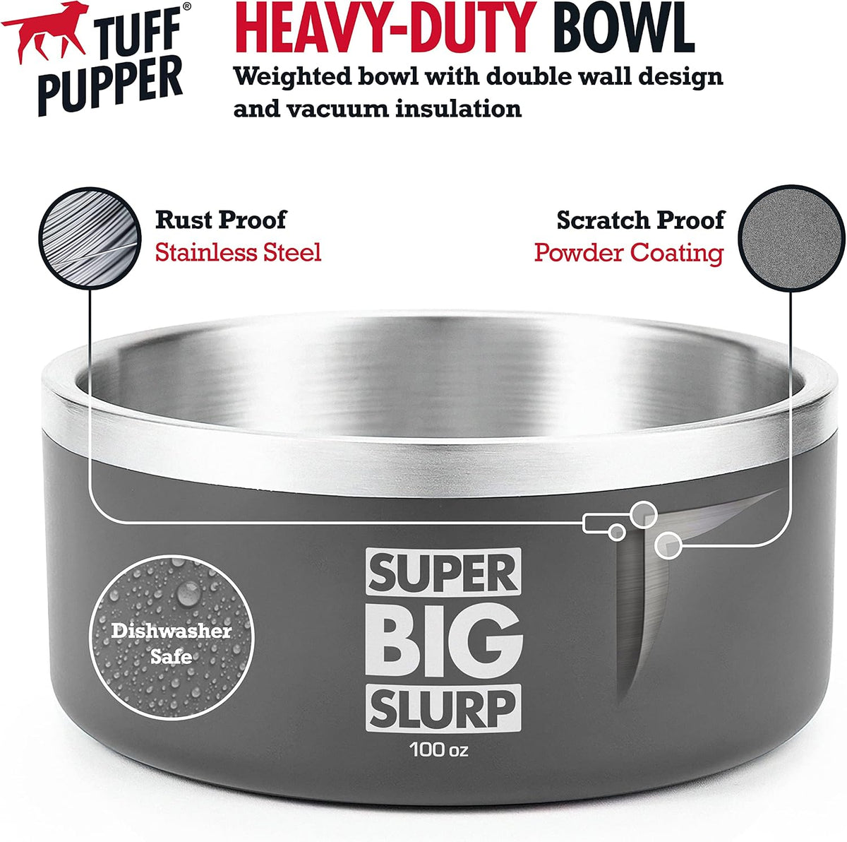 Tuff Pupper 100 oz Heavy Duty Insulated Stainless Steel Dog Bowl - 100oz / Cool Grey - image 2