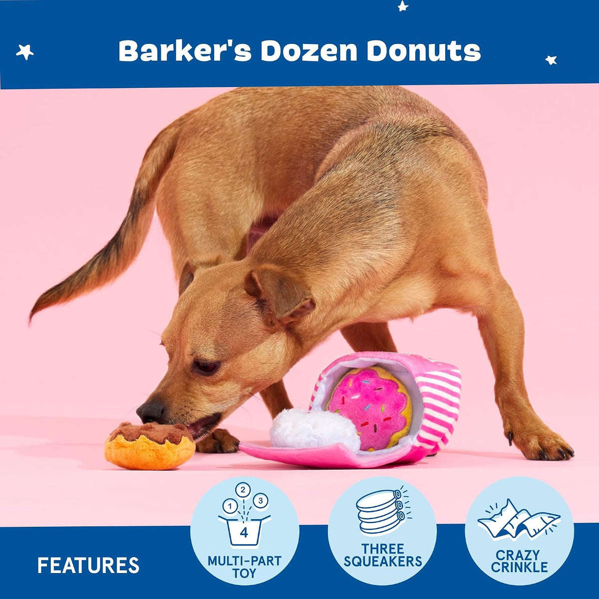 BarkBox Barker's Dozen Donuts 4-in-1 Interactive Plush Dog Toy – Essentials for Dogs - Donuts - image 4