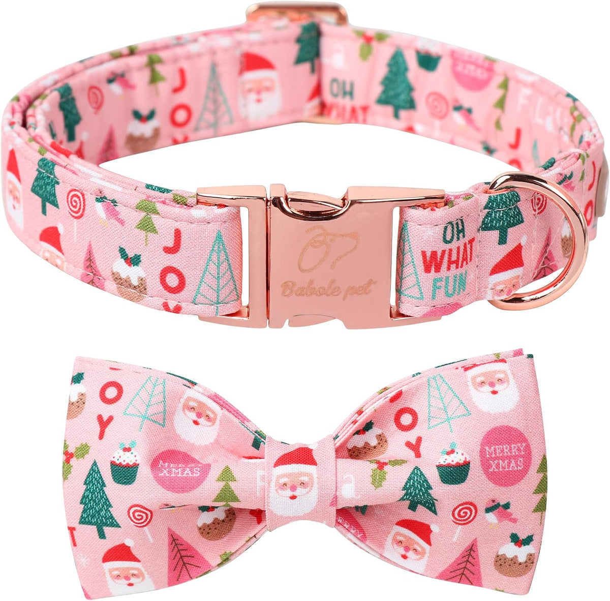 Green Dog Collar with Bow Tie, Christmas Bowtie Dog Collar M – Essentials for Dogs - S / B-Pink Santa