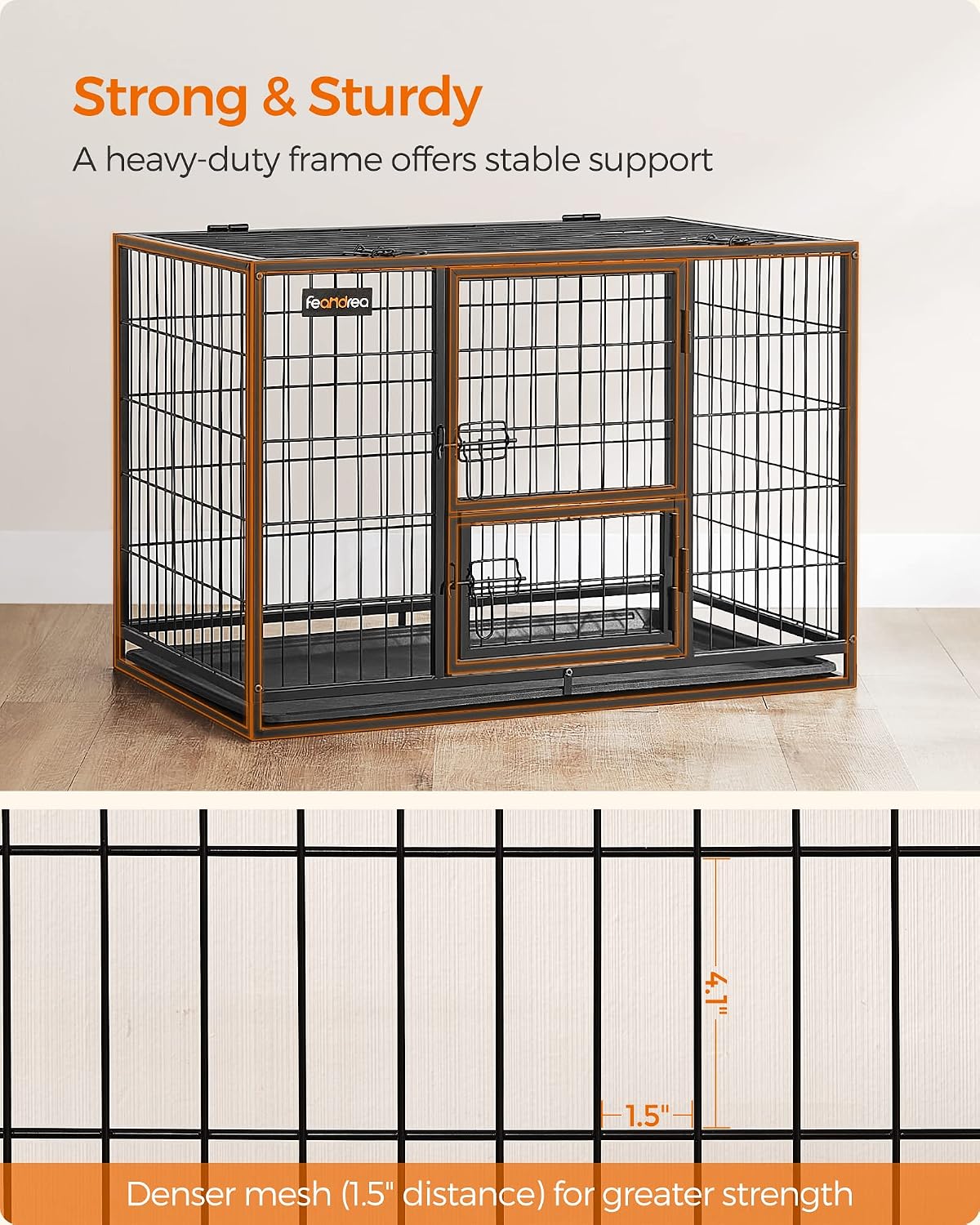 Feandrea 48" Heavy-Duty Dog Crate, Convenient Feeding Door - 36.4"L x 22.6"W x 25.2"H - image 3