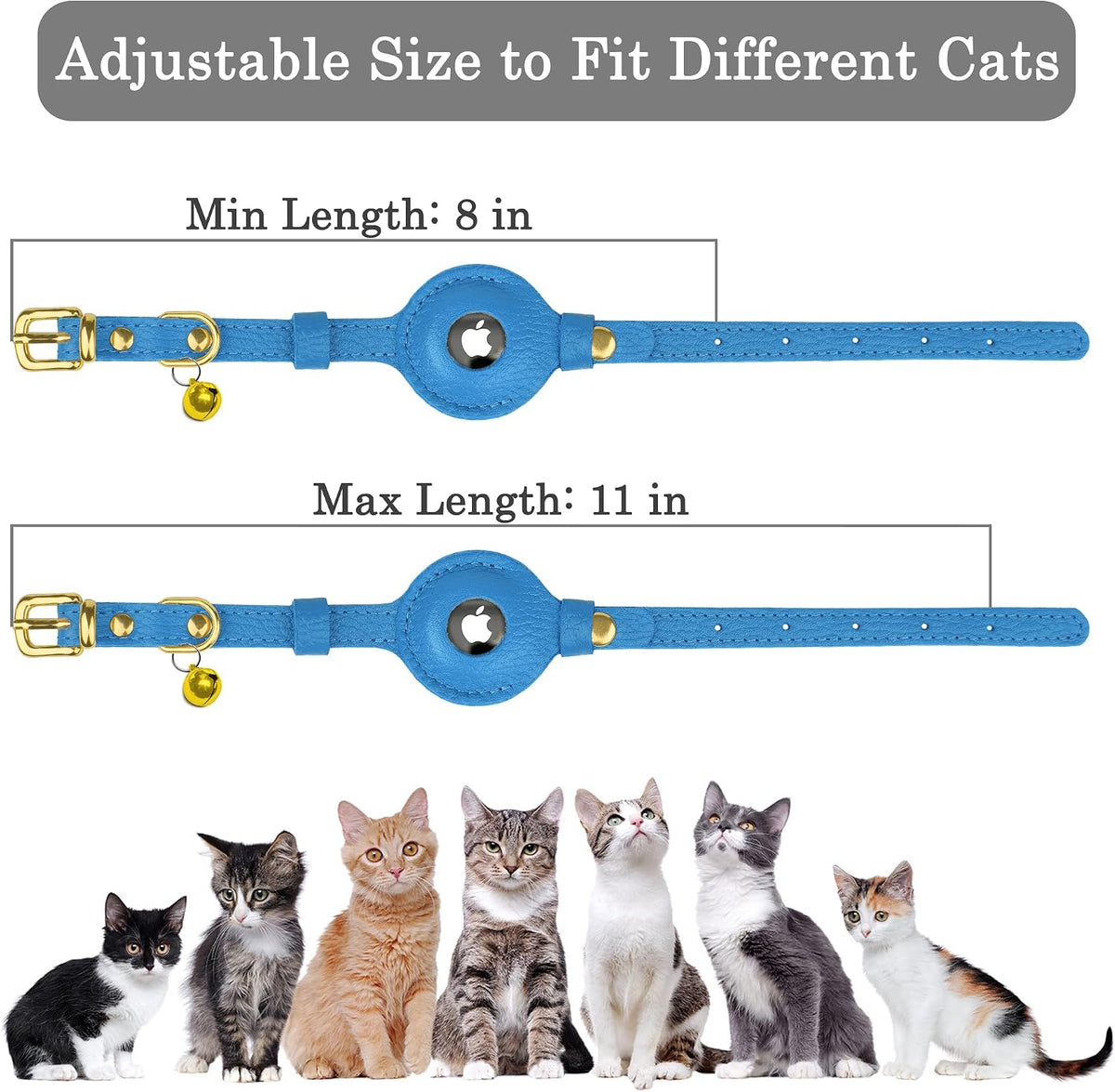 OOPSDOGGY Leather AirTag Cat Collar with Bell - Blue - image 4