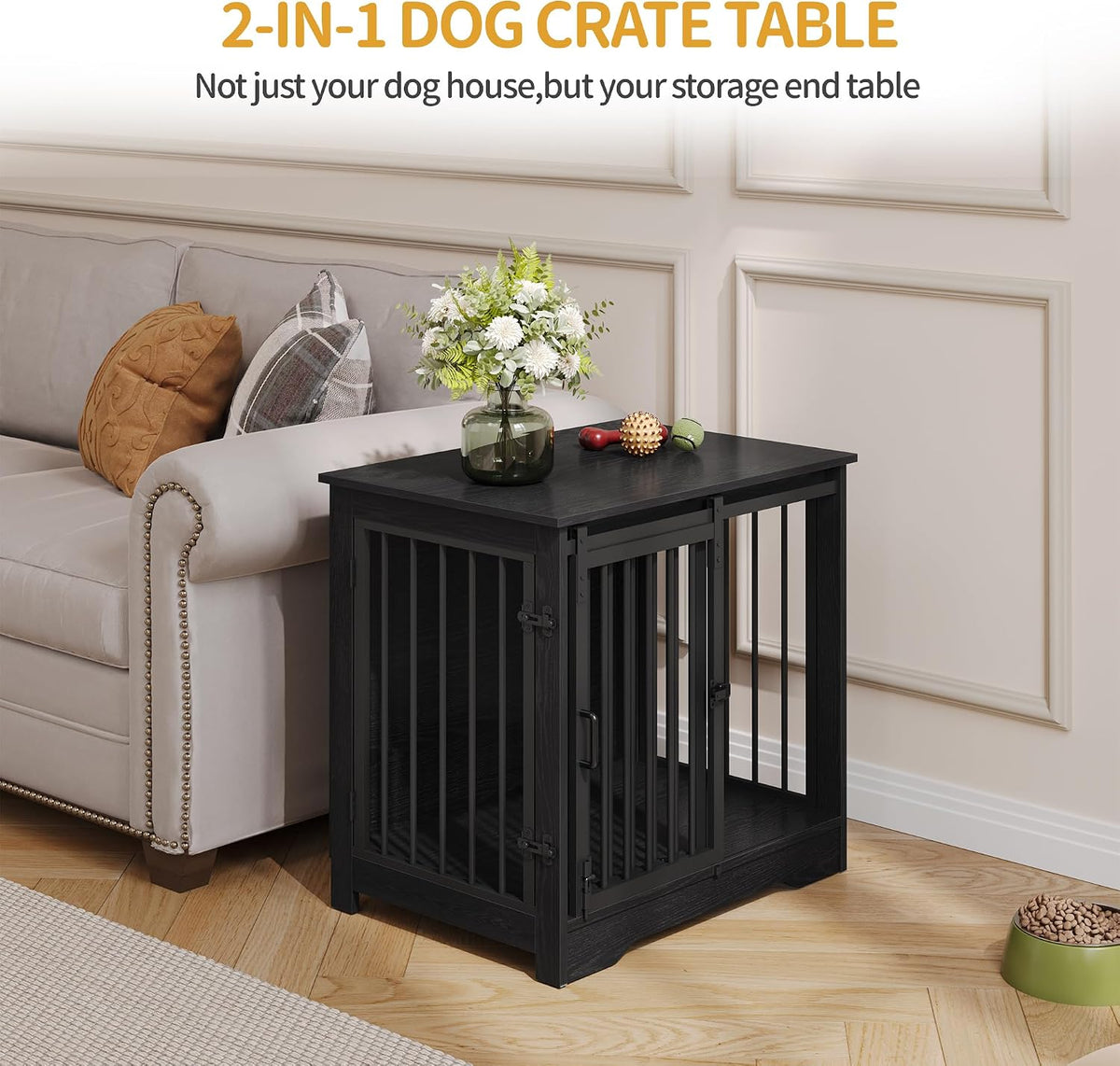 Hzuaneri 77.6 in Double Dog Crate Furniture - Black / 27.2"L x 19.3"W x 25.4"H - image 2