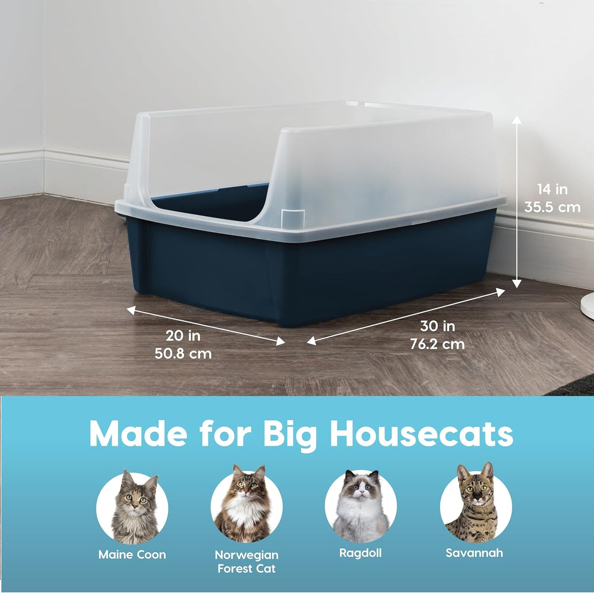 IRIS USA XX-Large High Sided Cat Litter Box, Scatter Shield - XXL / Navy - image 2