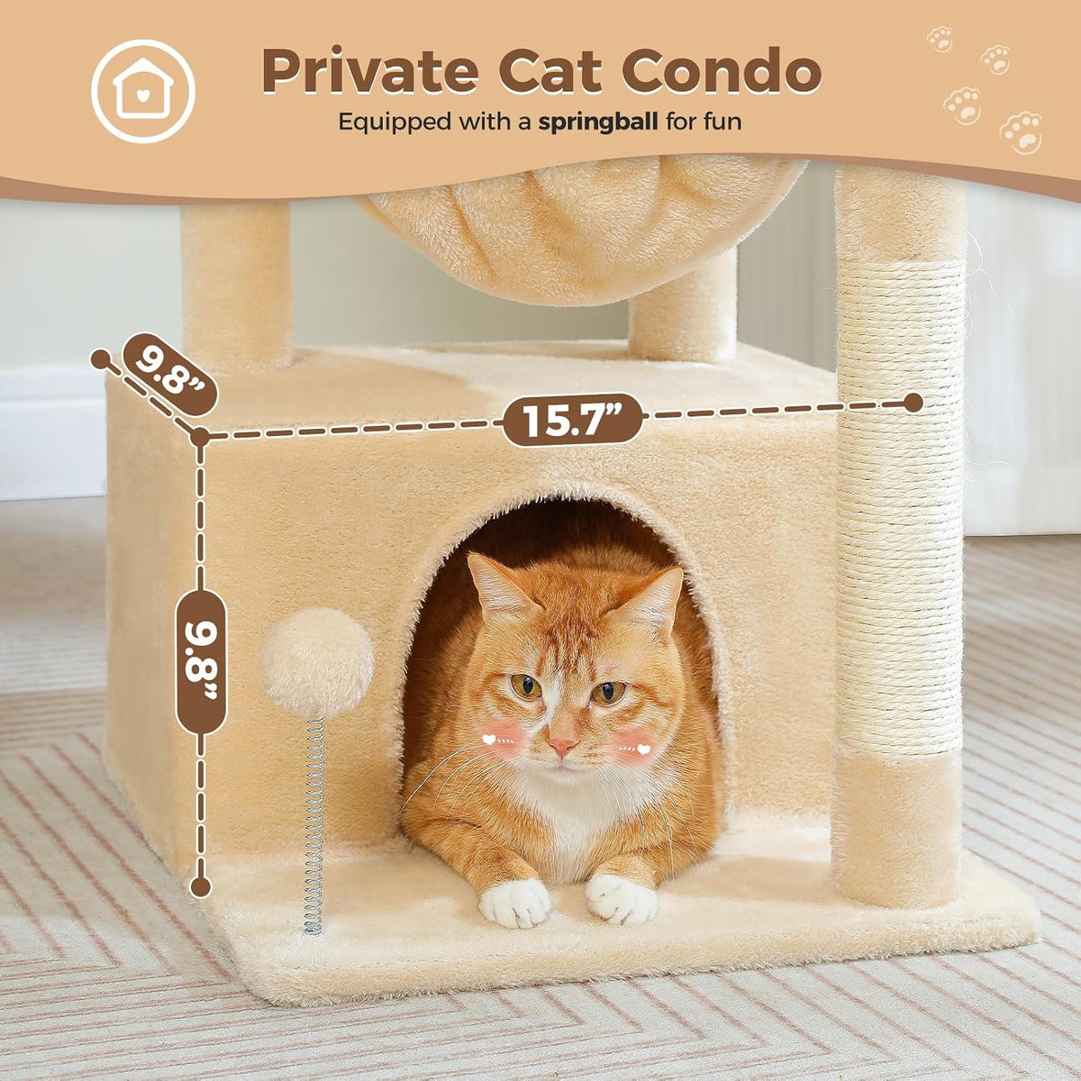PEQULTI Small Cat Tree Tower for Indoor Cats - Beige / L(15.8"L x 15.8"W x 33"H) - image 4