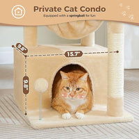 PEQULTI 4-in-1 Cat Tree, 33'' Cat Tower for Indoor Cats with Large Cat Condo, Scratching Post for Cats with Deep Hammock& Cozy Top Perch, Beige