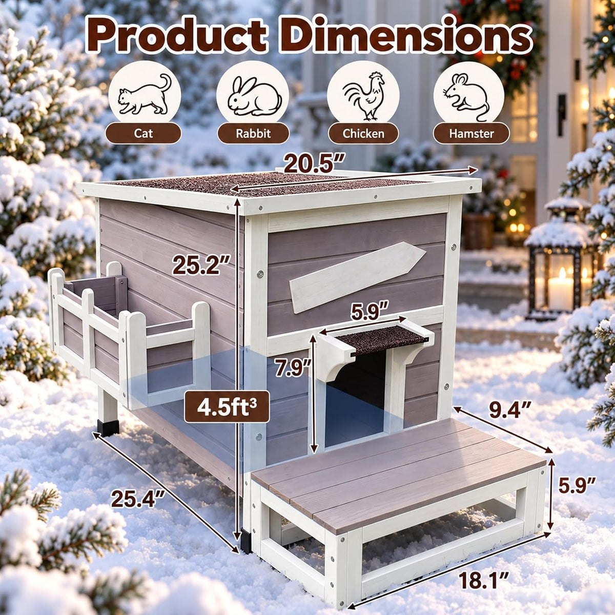 Large Outdoor Cat House with Soft Mat, Wooden Feral Cat Shelter – Essentials for Cats - Grey-with Mat - image 2