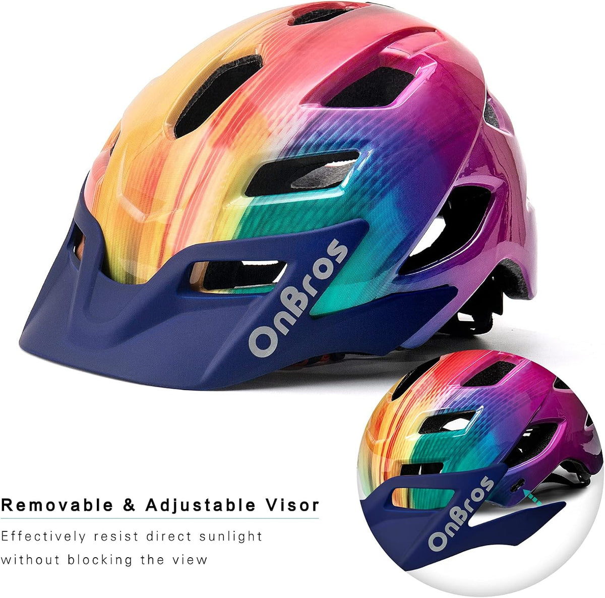 OnBros Kids Bike Helmet Boys Girls Youth Visor Adjustable 50-57CM – Fun for Kids & Family - A-Rainbow1[HOT] - image 4