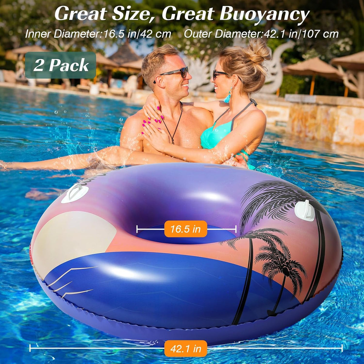 HeySplash Pool Floats, Inflatable Pool Floaties for Adults – Fun for Kids & Family - V-Purple Sunset-2pack - image 4