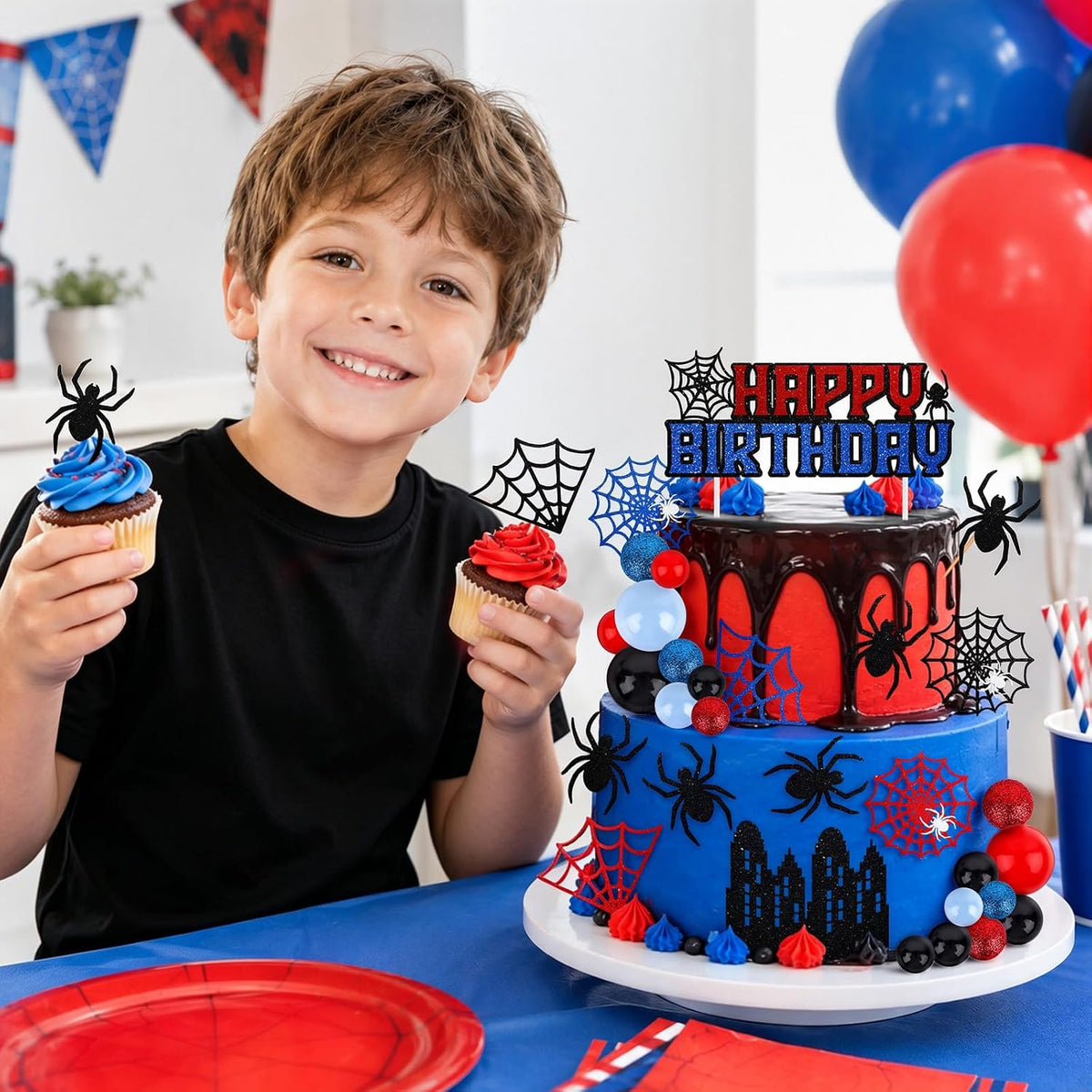 Hooqict 43 piece Halloween cake topper set with sign, tombstone, skulls, trees and spiders - view 27
