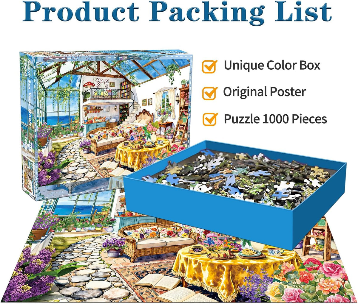 1000 Piece Jigsaw Puzzle, French Riviera Flower Market - Sea-view Room - image 2