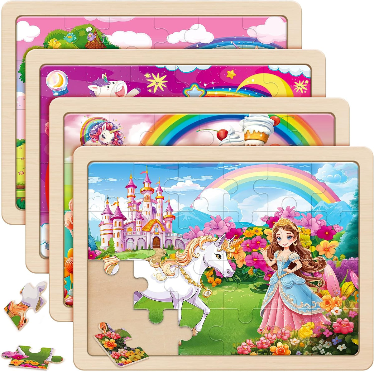 SYNARRY Large Unicorn Princess Fairy Wooden Puzzles for Kids Ages 4-6 – Fun for Kids & Family - Unicorn