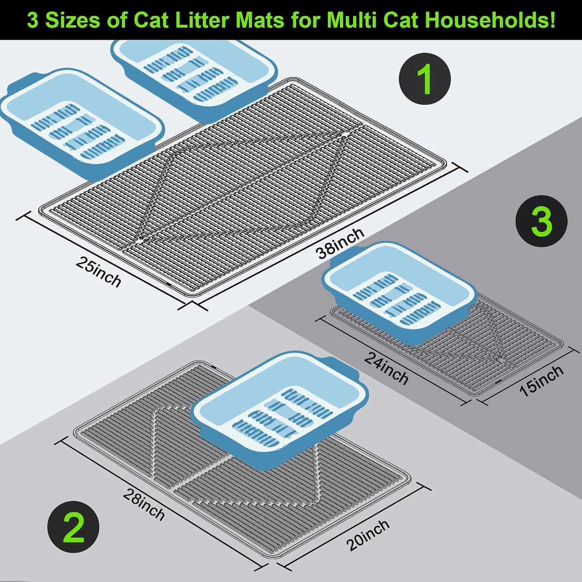Rubber Cat Litter Mat Litter Box Mat - Grey / L-24" x 15" Thickened - image 3