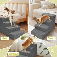 Niubya Dog Stairs for Small Dogs and Cats,18'H Non-Slip Bottom Pet Steps for High Beds and Couch,High-Density Foam Pet Stairs Grey,4 Steps