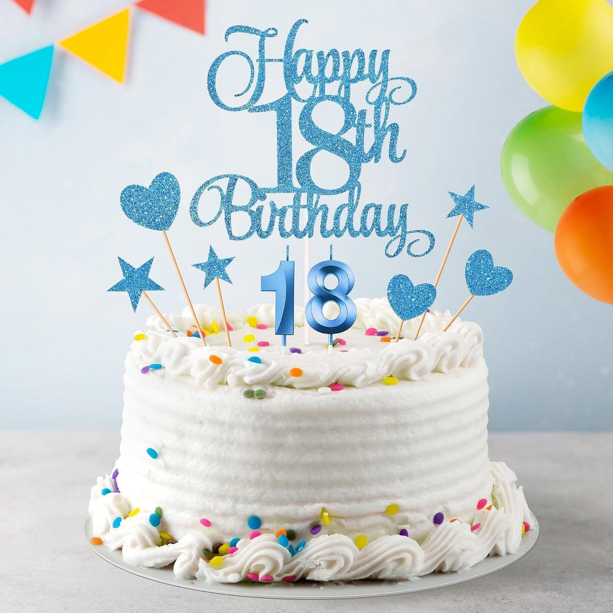 18th Birthday Cake Decorations - Blue - image 3