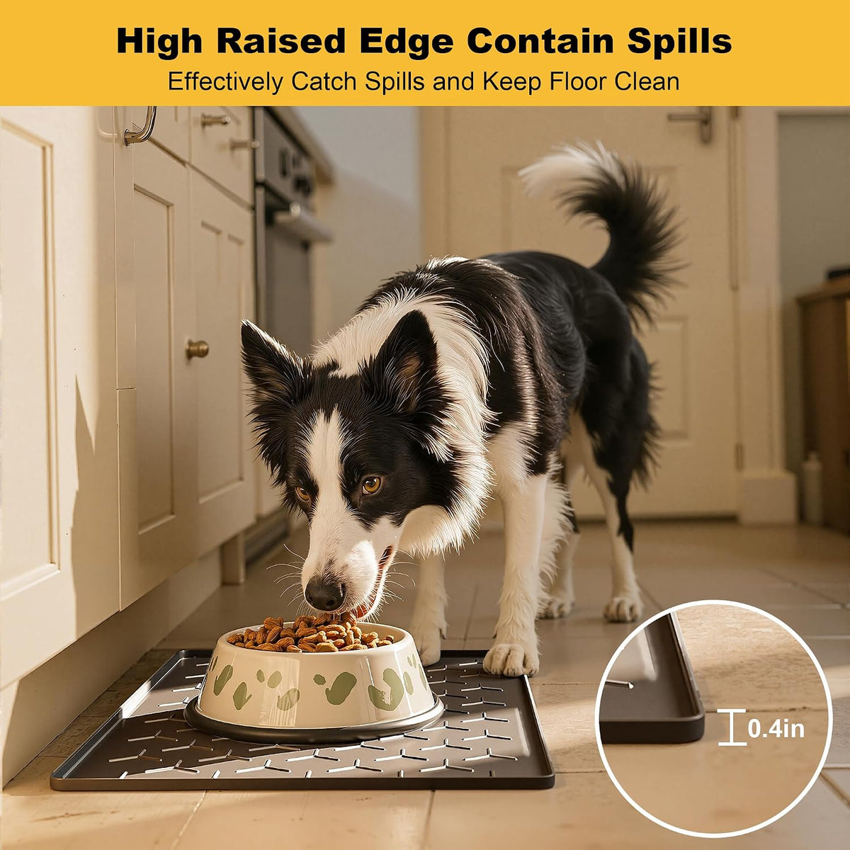 Pieviev Silicone Dog Cat Food Bowl Mat, Waterproof Raised Edge - M-24''X16'' / Black - image 2