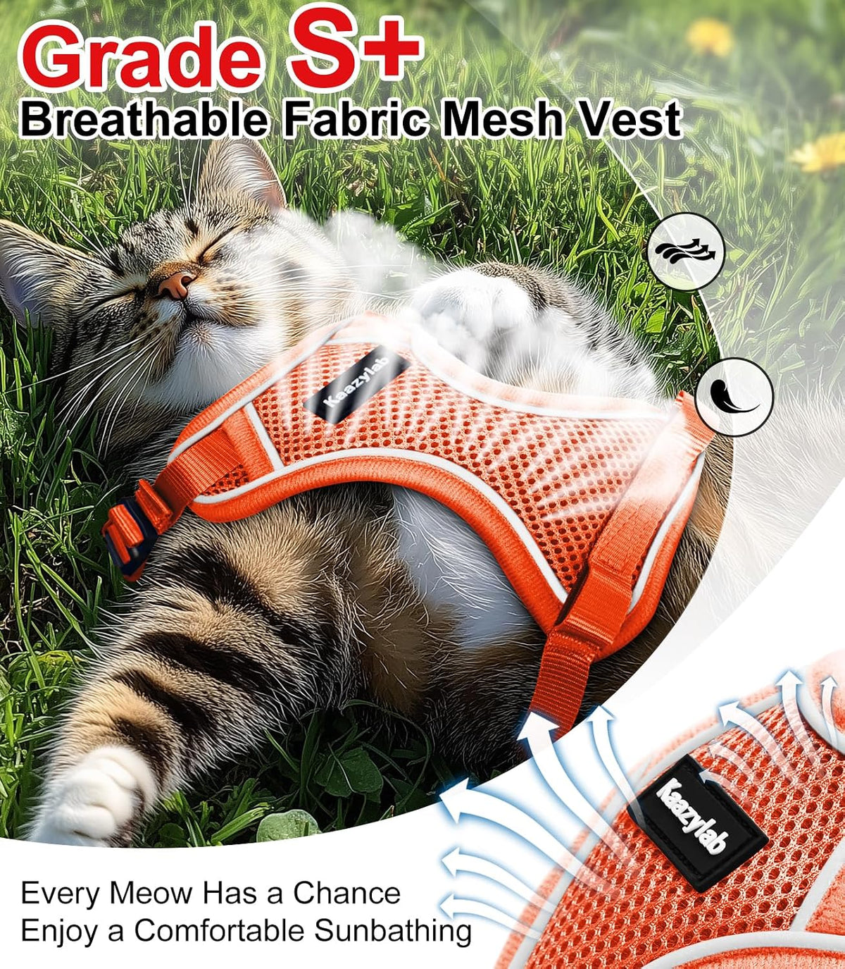 Cat Harness and Leash for Walking Escape Proof Soft Adjustable Cat - Orange / S (7-12lb) - image 3