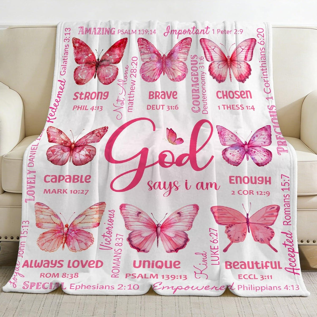 Cat Throw Blanket with Bible Verse, Thoughtful Christian Gifts - Butterfly Bible Verse / 60"x80"