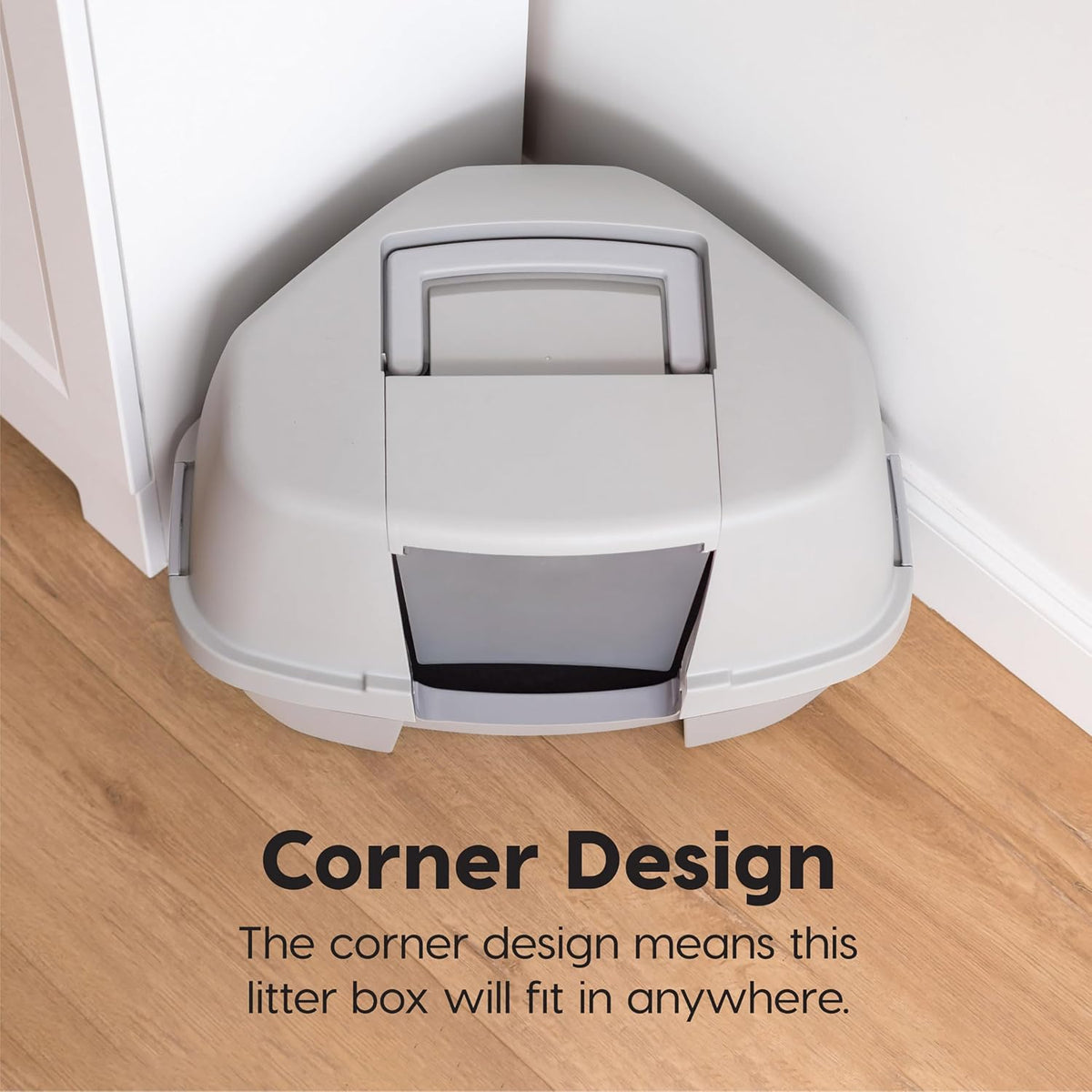IRIS USA Large Front Door Cat Litter Box, Walk-in Entry - Corner Enclosed / Gray - image 3