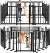 Dog Playpen Outdoor 12 Panels Heavy Duty Dog Fence 47" Height with Thick Pipe Anti-Rust with Doors Portable for RV Camping Yard, Total 27FT, 57 Sq.ft, Snowy Black