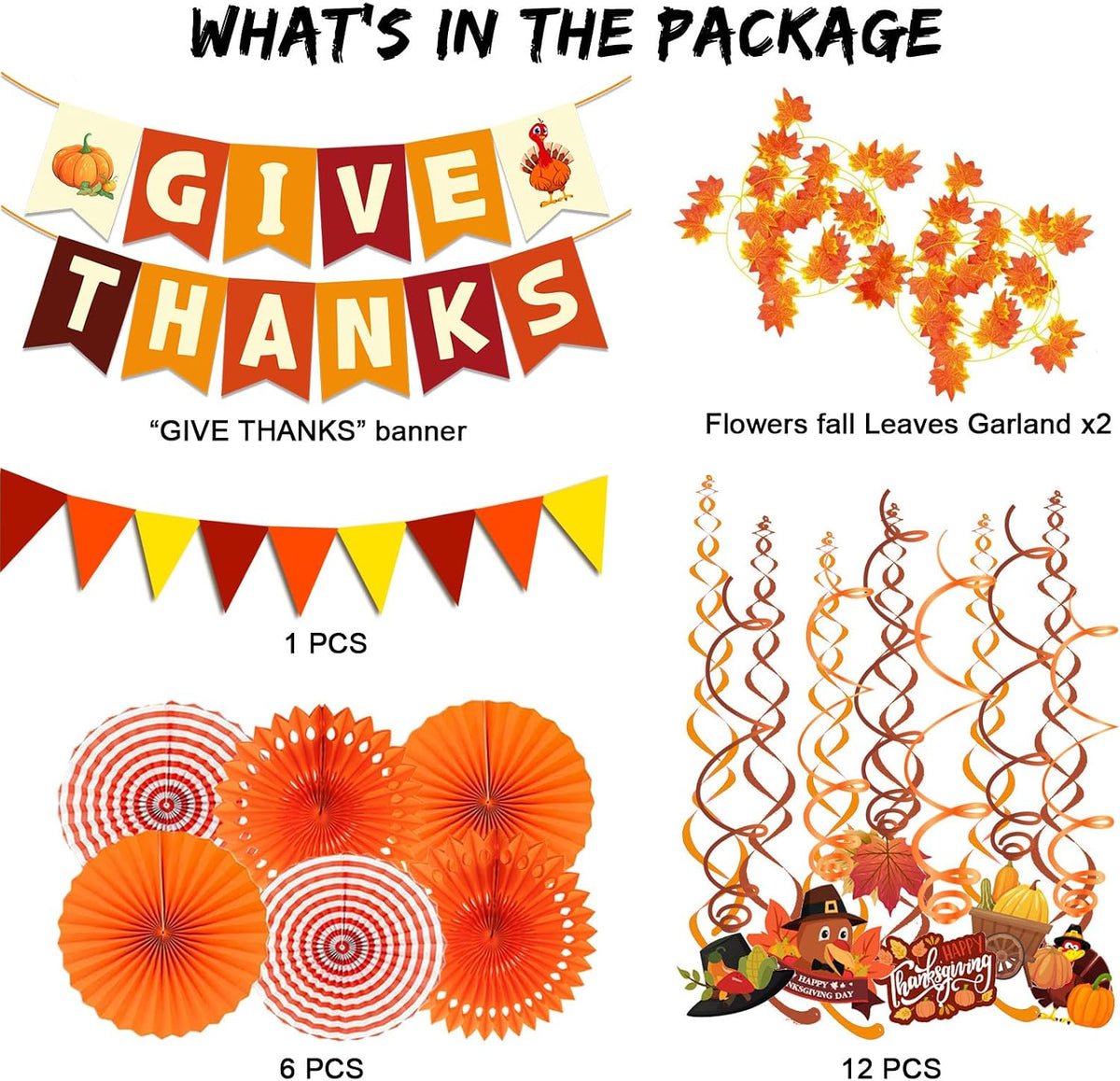 Fecedy Happy Halloween Banner Triangular bunting Paper flower fans - Thanksgiving,orange - image 2