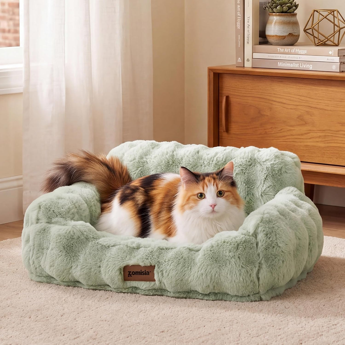 Orthopedic Cat Couch Bed for Indoor Cats - 24.0"L x 18.0"W x 10"Th / Sage Green