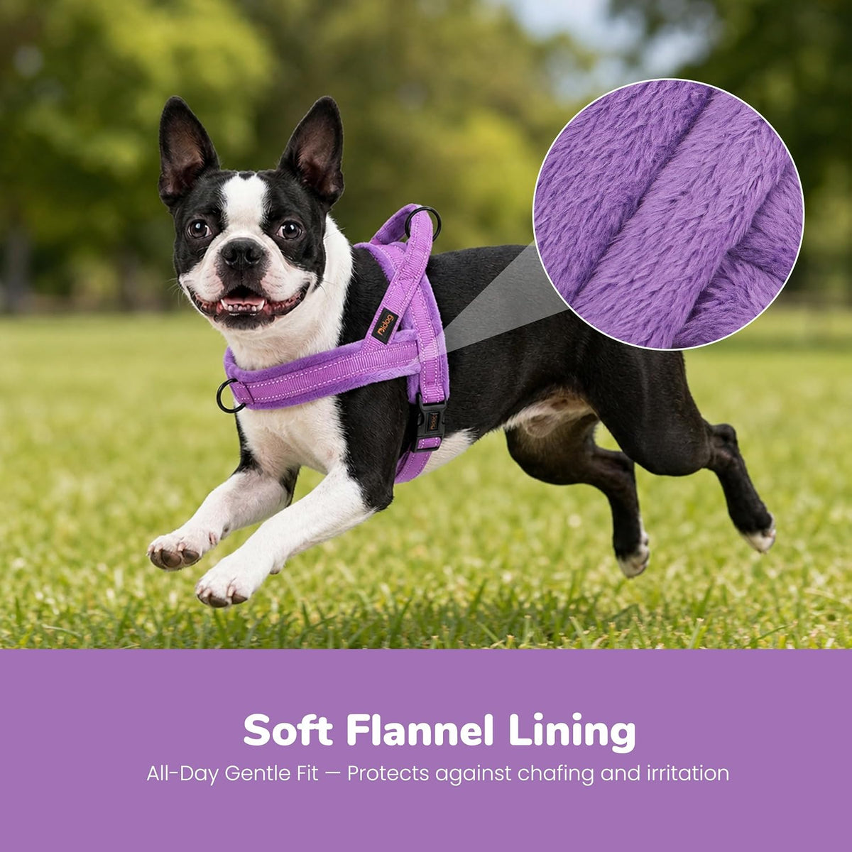No Pull Dog Harness for Small Dogs, Soft Flannel Padded, XS - XS:chest 15-19" / Purple - image 2