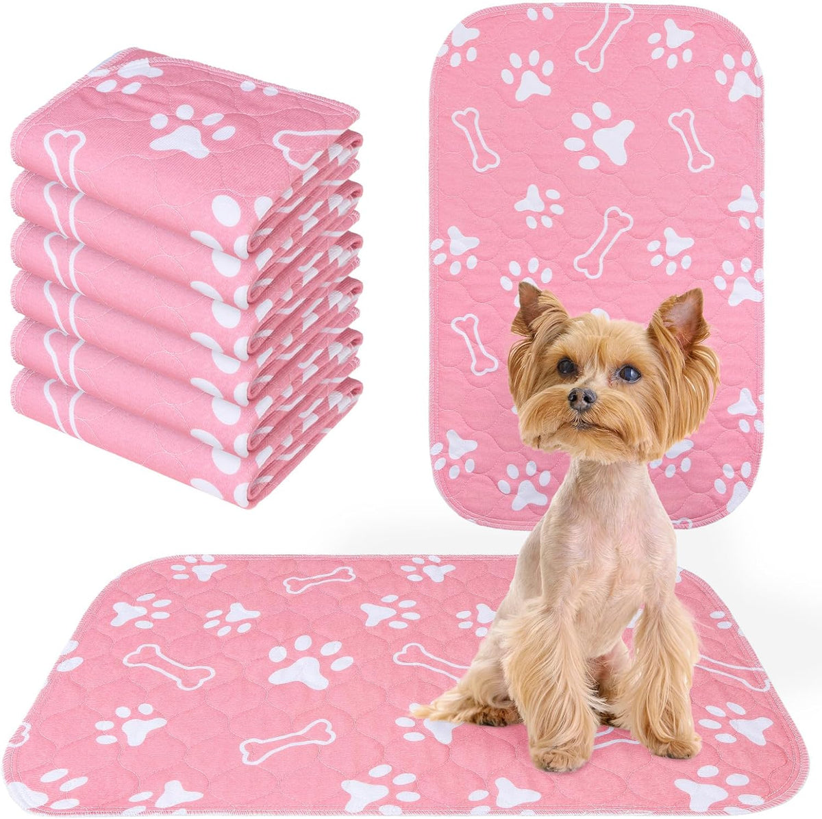 6 Pack Washable Pee Pads for Dogs - Pink / 16 X 24 Inch (Pack of 6)