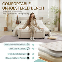 Ottoman with Storage, Tufted Storage Bench for Bedroom, 48" Fabrics End of Bed Bench, Upholstered Entryway Shoe Benches with Rolled Arm & Inner Zipper, Window Ottomans Chest without Rivets, Beige