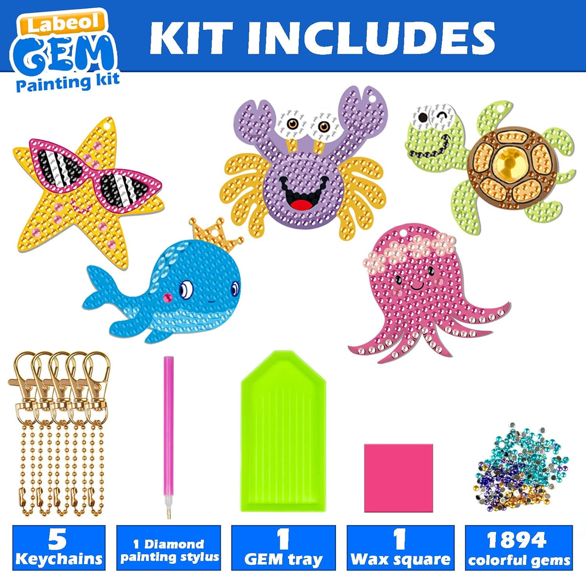 Labeol Diamond Art Kits for kids 5D Diamond Creat Your Own GEM - Ocean - image 2
