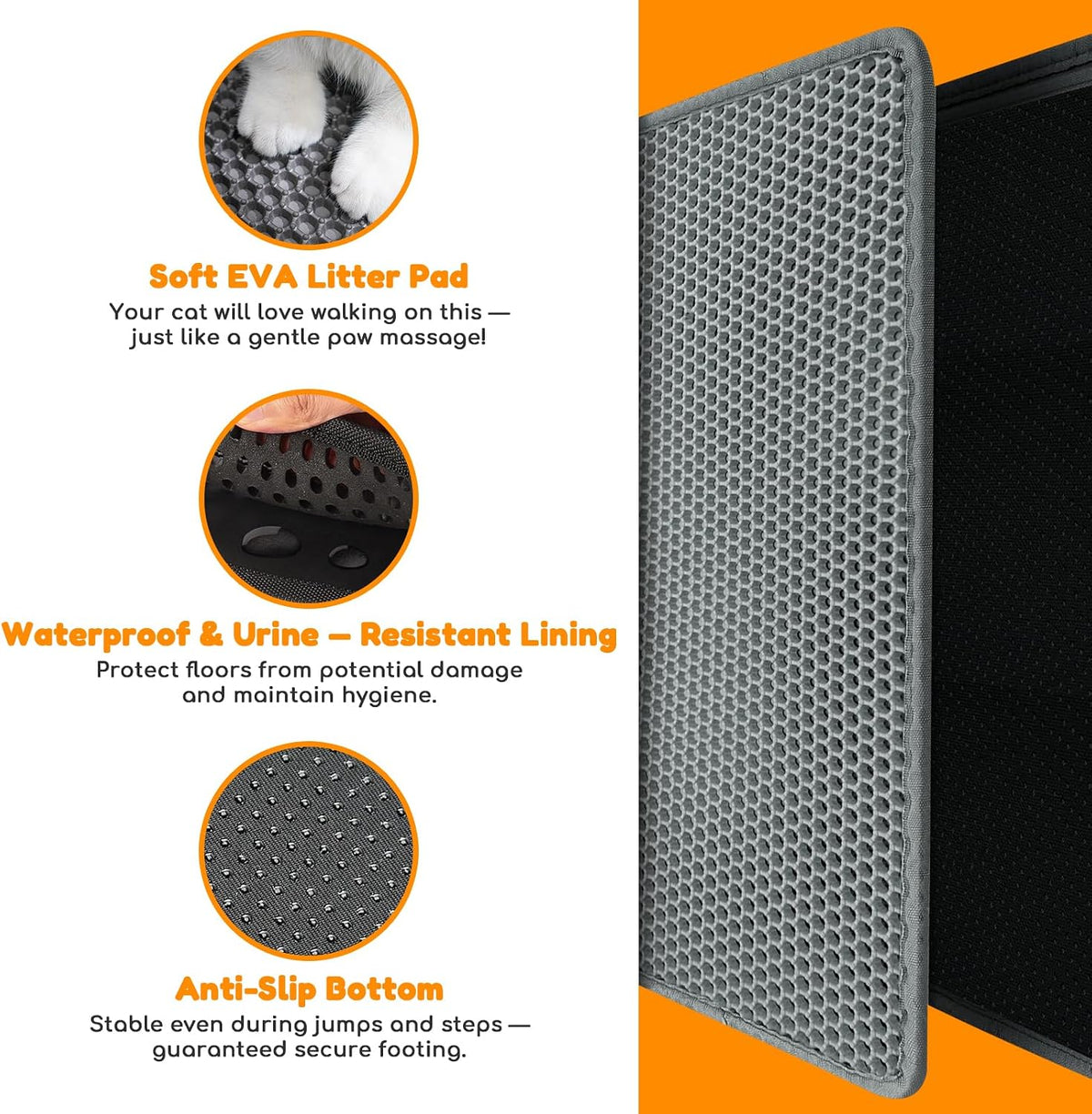 Cat Litter Mat 24"x16", Double Layer EVA litterbox Mat Beige - Dark Grey / Honeycomb-24 x 16 Inches - image 3