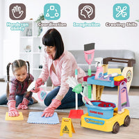 deAO kids cleaning set with detachable housekeeping cart, broom, mop and wet floor sign - view 5