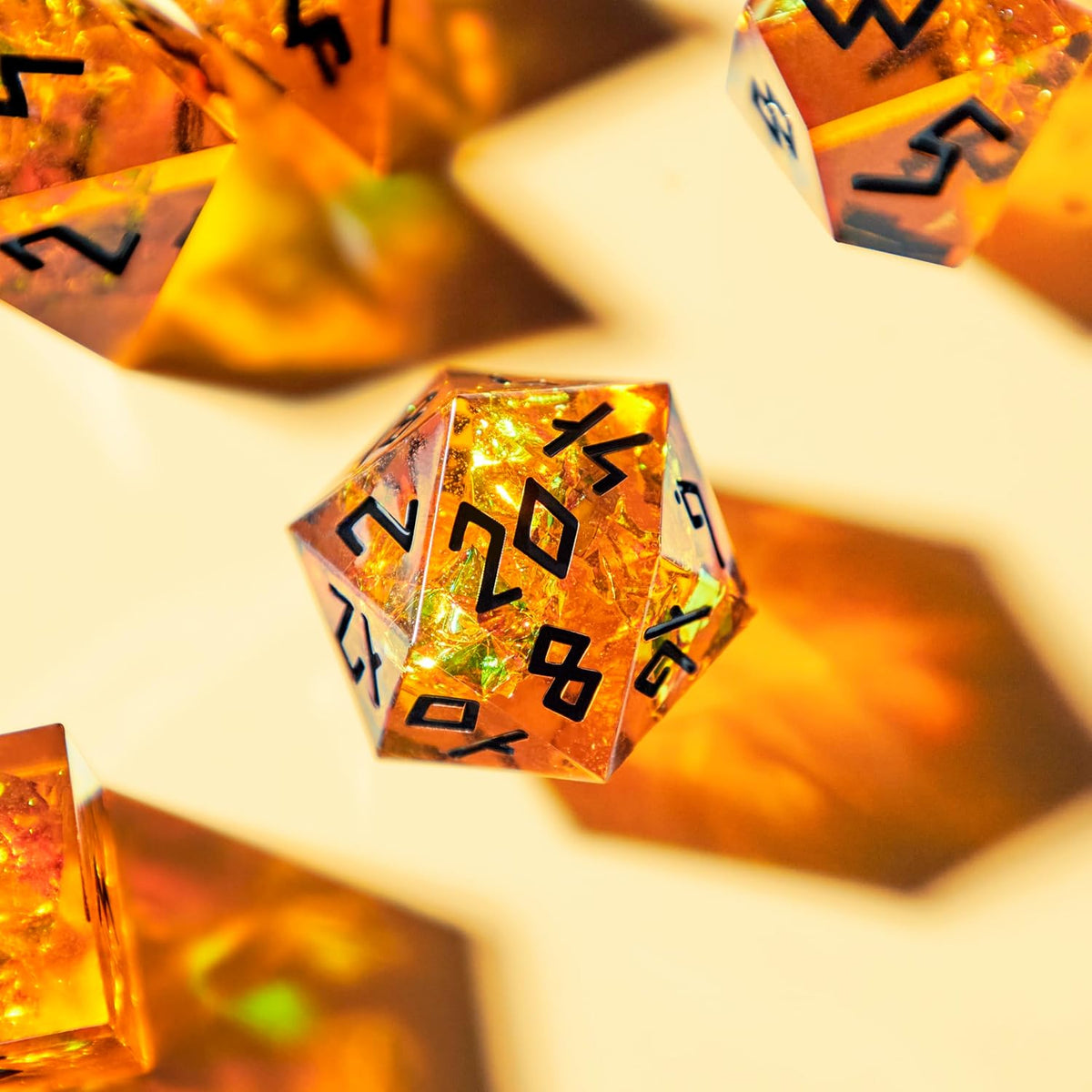 HEIMDALLR liquid core DND dice set in Fenrir's Shadow with glowing LED display box - view 19