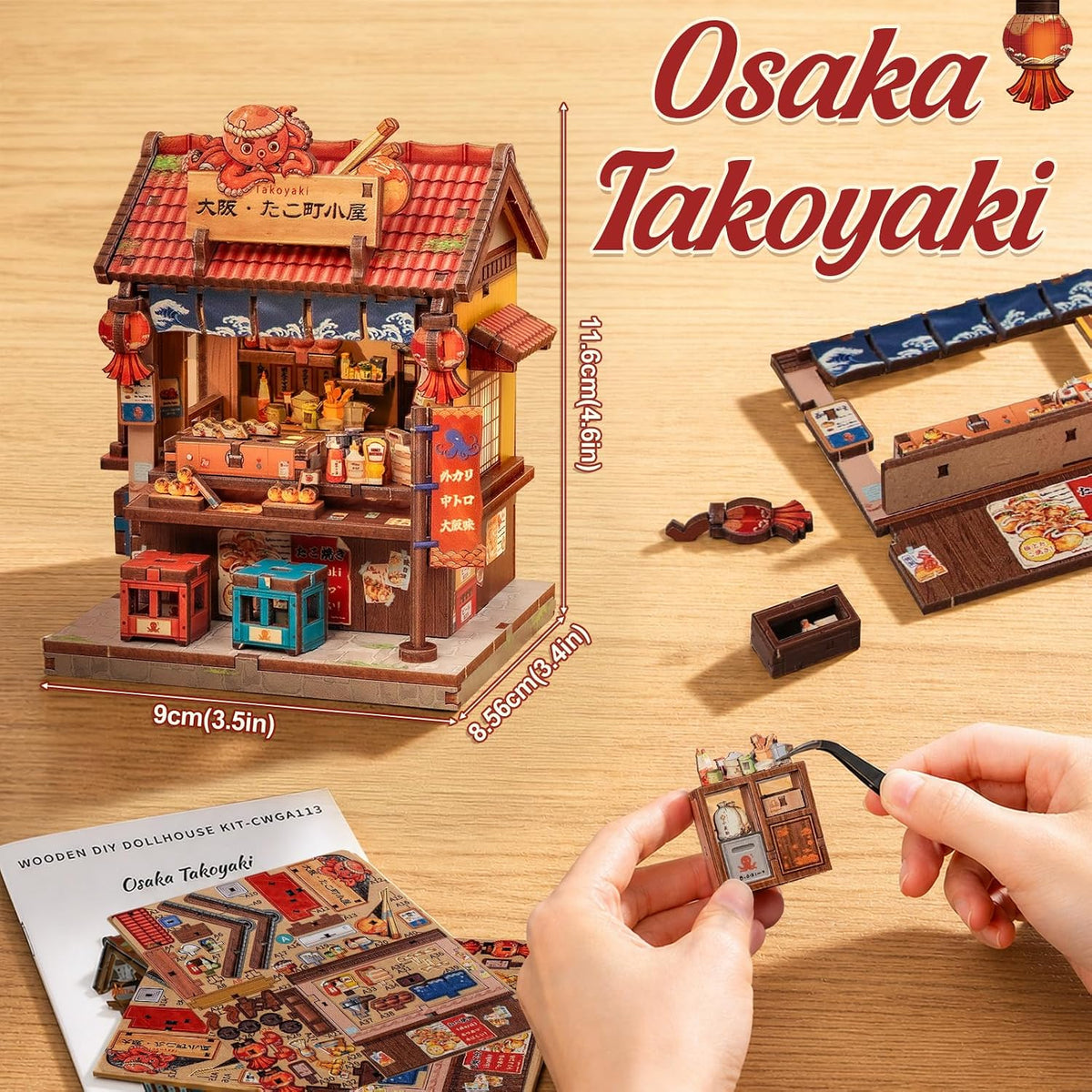 Owl Bookstore Book Nook Kit, 3D Wooden Puzzles with LED - Osaka Takoyaki - image 2