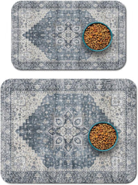 Dog Food Mat for Floors, Absorbent Pet Cat Food Bowl Mat - Bohemia 8 / 12"x20"+18"x24"