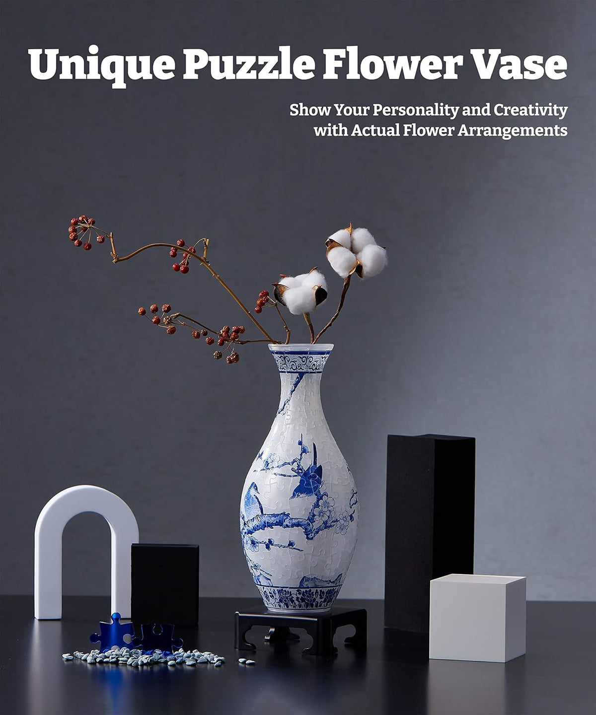Pintoo Unique 3D Puzzle Vase for Adults - Magpies on Plum Tree / 160 - image 2