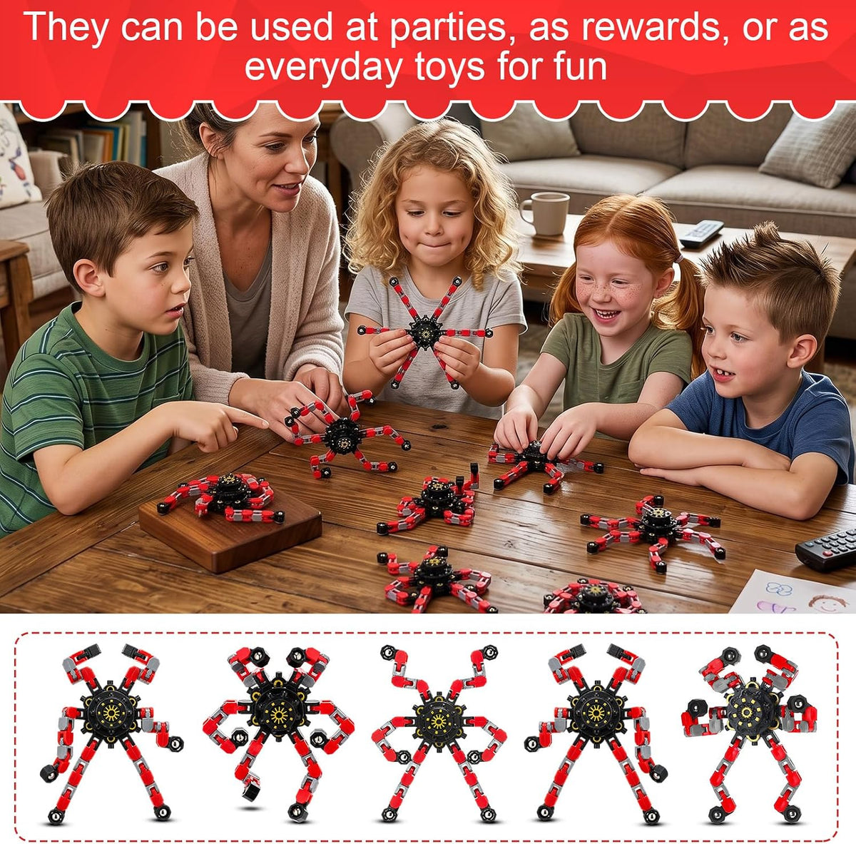 Jerify 40 pack transformable chain robot fidget spinner toys in five bright colors - view 17