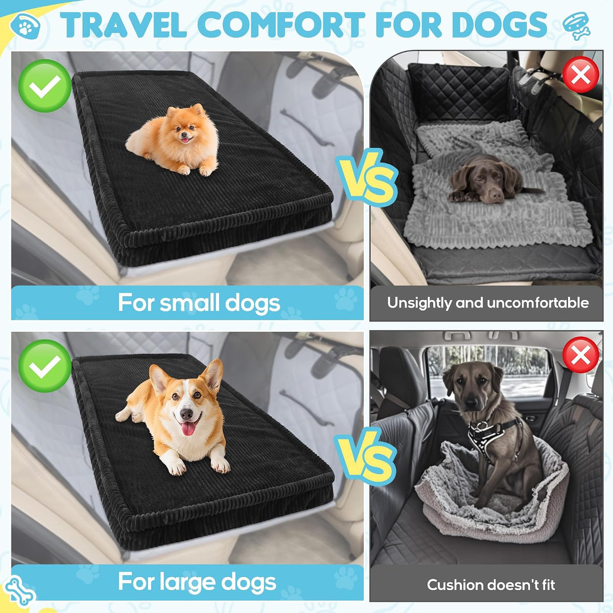 Dog Car Bed, Non-Slip Backseat Extender Pet Mat 50"x24.6"x2" – Essentials for Dogs - Medium (50"L×24.6"W×2"H) / Black - image 4