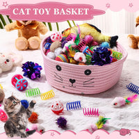 Zopeal 58 Pcs Cat Toy Set with Storage Basket Indoor, Grey - Pink / 9.8 Inch - image 3