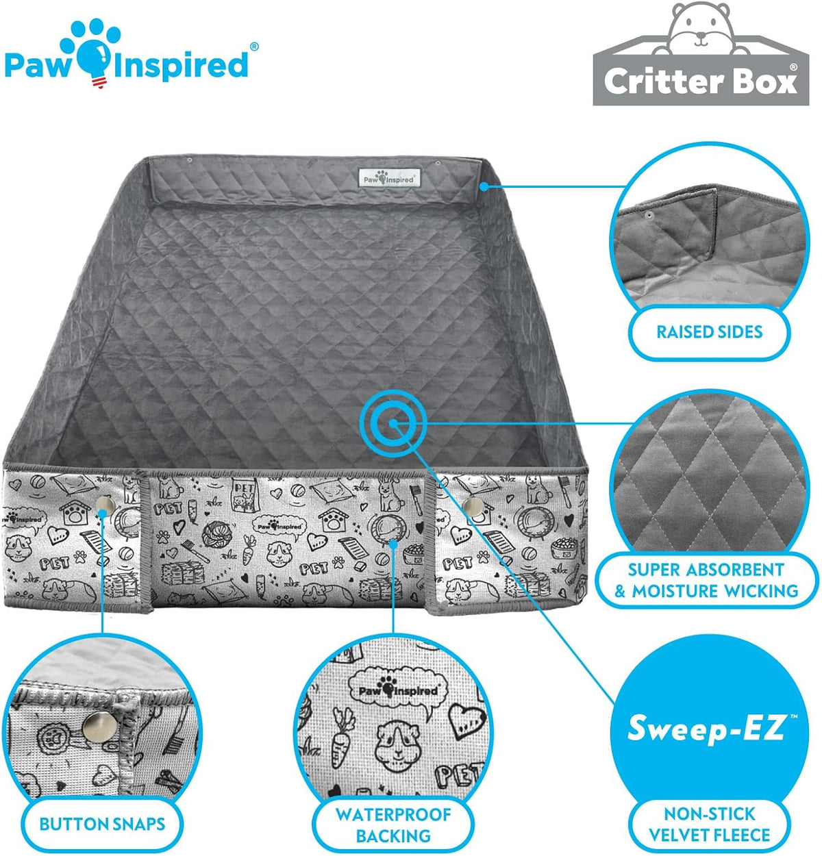 Paw Inspired Critter Box Cage Liner, Raised Sides, C&C 2x4 – Daily Care for Small Pets - C&C 2x5 (14" Grids) - image 4